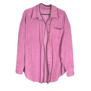 Corduroy Shirt Womens X-Large Pink Mauve Button Up Classic Retro Chic